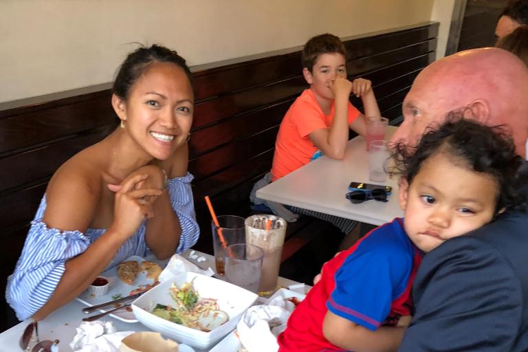 Blended family out to lunch with Filipina baby