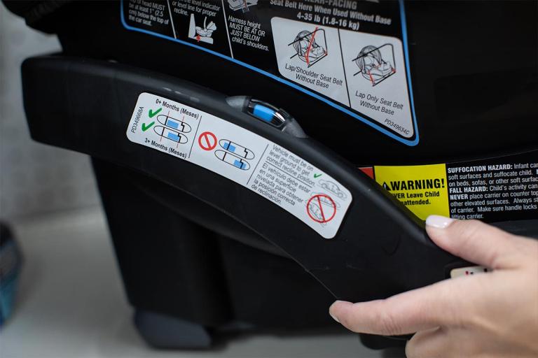 Option 1 side of car seat showing the recline settings