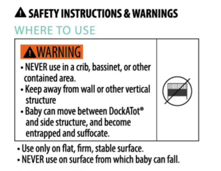 dockAtot safety instructions and warning label